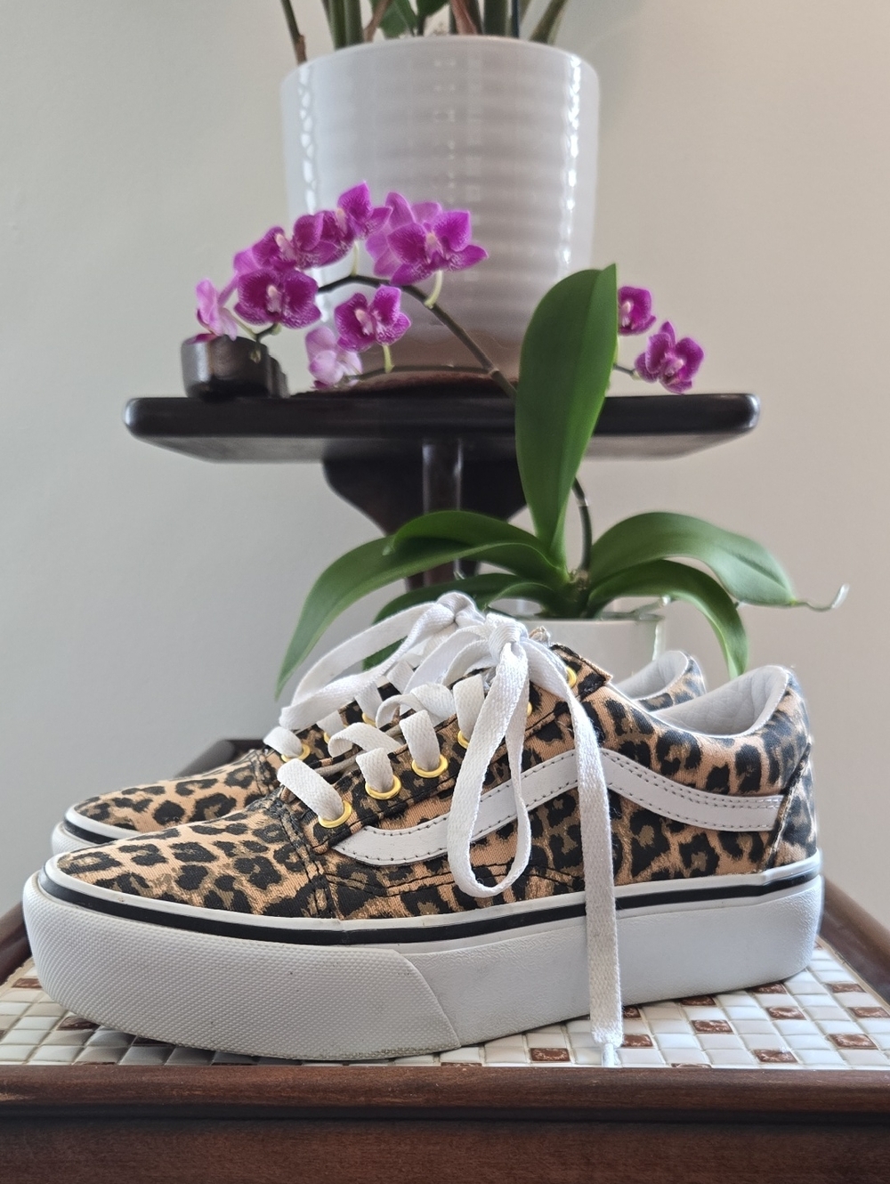Vans Leopard Print Platform Old Skool Sneakers — Size 6.5